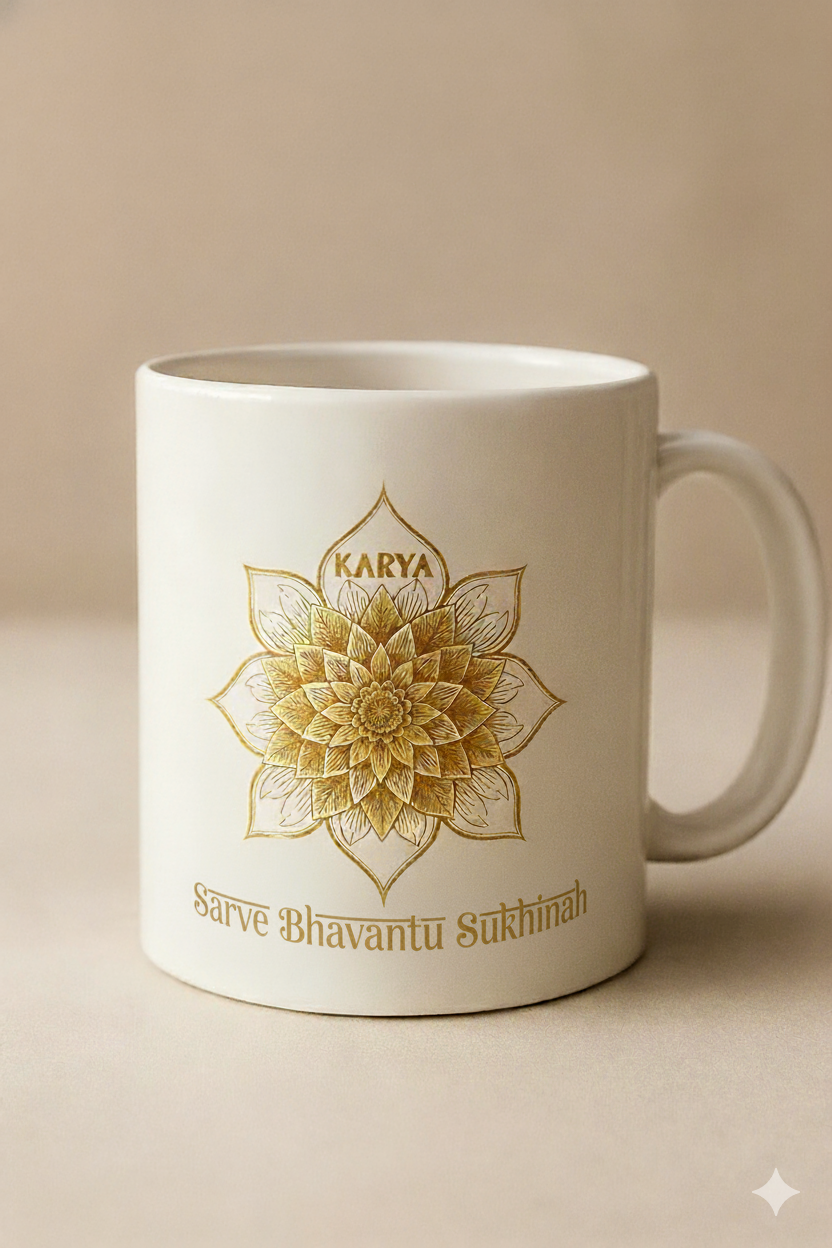 Premium golden mandala mug for corporate gifting – Karya Mandal
Mandala mug with golden design and porcelain finish
Elegant coffee mug gift for office or home