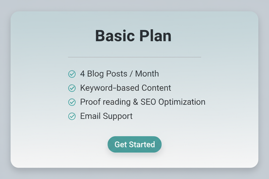 Basic Plan -
4 Blog Posts / Month
Keyword-based Content
Proof reading & SEO Optimization
Email Support
