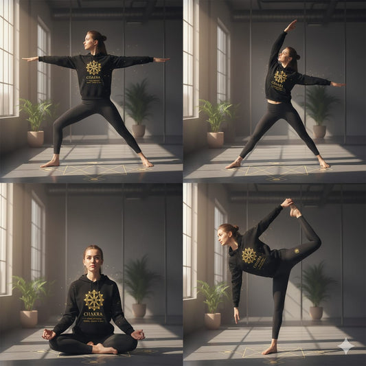 black hoodie karya chakra wheel of energy front view
yoga hoodie chakra mandala print unisex
spiritual streetwear hoodie women yoga pose
cotton fleece hoodie black 320 gsm karya