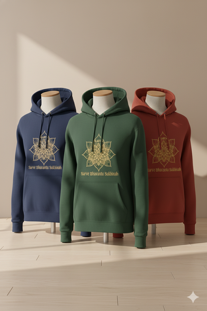 Karya Mandal Hoodie in Tranquil Blue – Mandala Design, Sanskrit Mantra Hoodie – Karya Mandal Collection