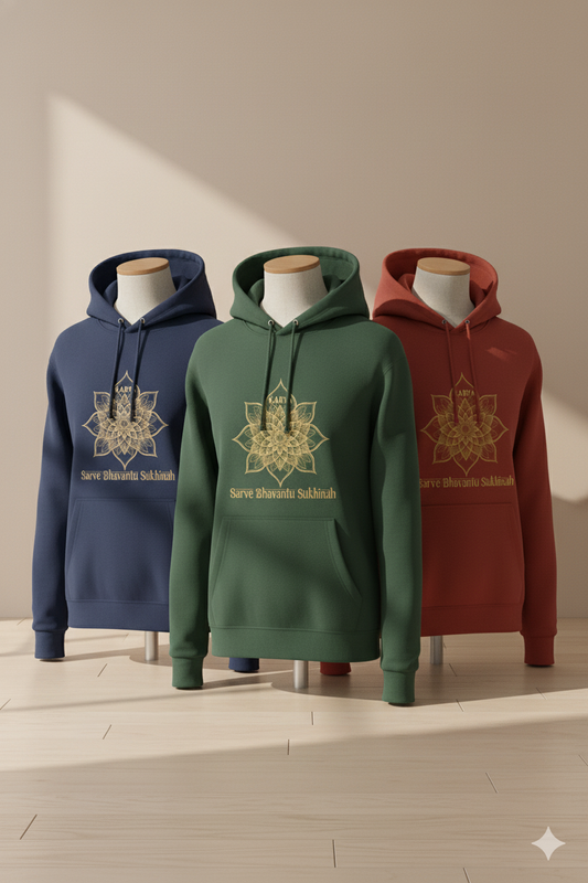 Karya Mandal Hoodie in Tranquil Blue – Mandala Design, Sanskrit Mantra Hoodie – Karya Mandal Collection