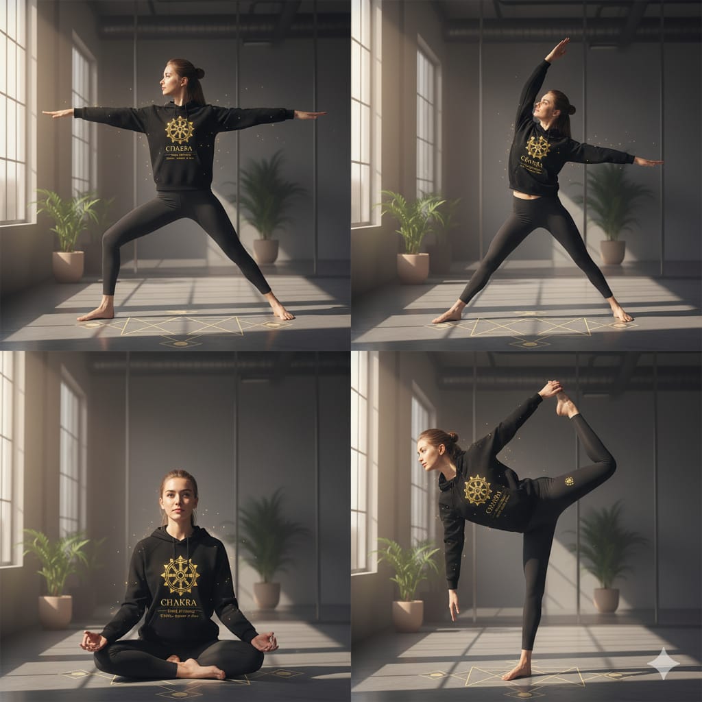 black hoodie karya chakra wheel of energy front view

yoga hoodie chakra mandala print unisex

spiritual streetwear hoodie women yoga pose

cotton fleece hoodie black 320 gsm karya