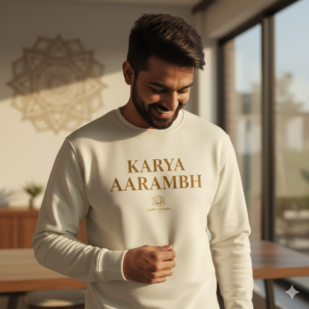 off white sweatshirt karya aarambh series front

unisex cotton fleece sweatshirt off white minimal streetwear

spiritual streetwear sweatshirt karya mandal

320 gsm cotton loopknit sweatshirt off white men women