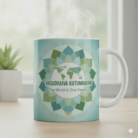 -Premium Coffee Mug - Vasudhaiva Kutumbakam by Karya Mandal